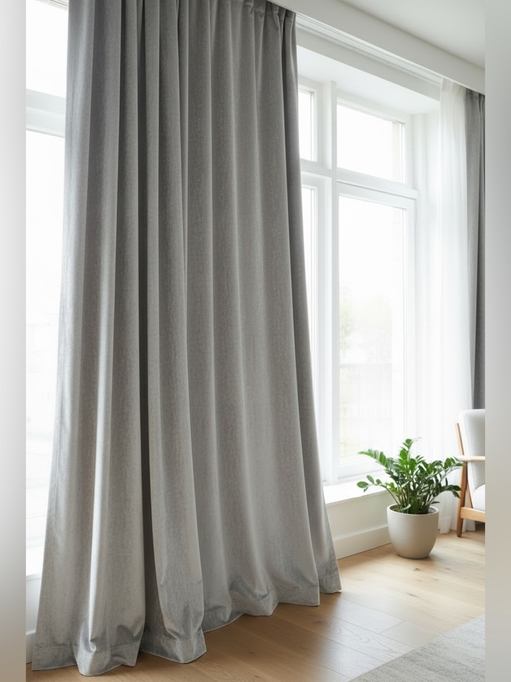 Washed crushed velvet Gray metallic Curtain Panel -